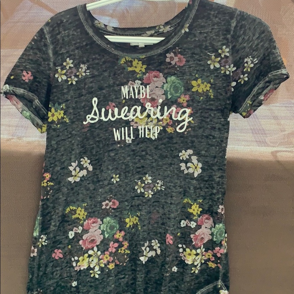 Size small floral T-shirt with words